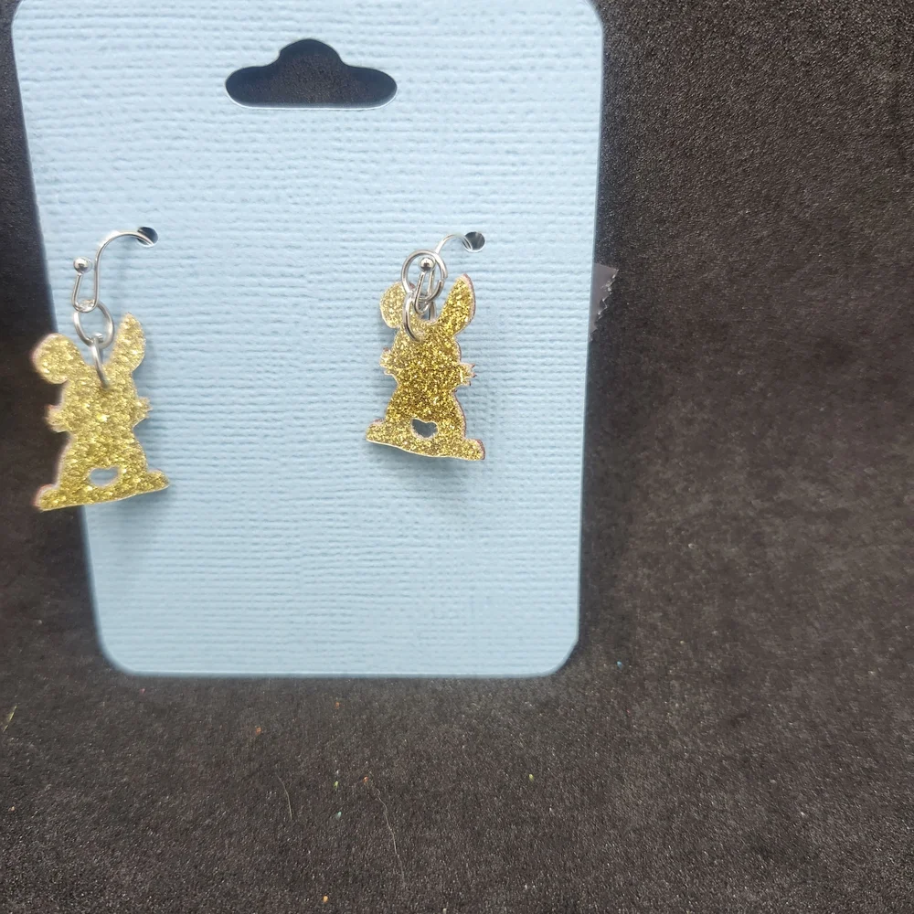Hand Creafted Gold Bunny Faux Leather Dangle Earrings, Lightweight Easter